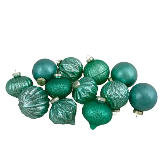 12ct. 3" Glitter & Matte Green Finial & Glass Ball Christmas Ornaments {3}