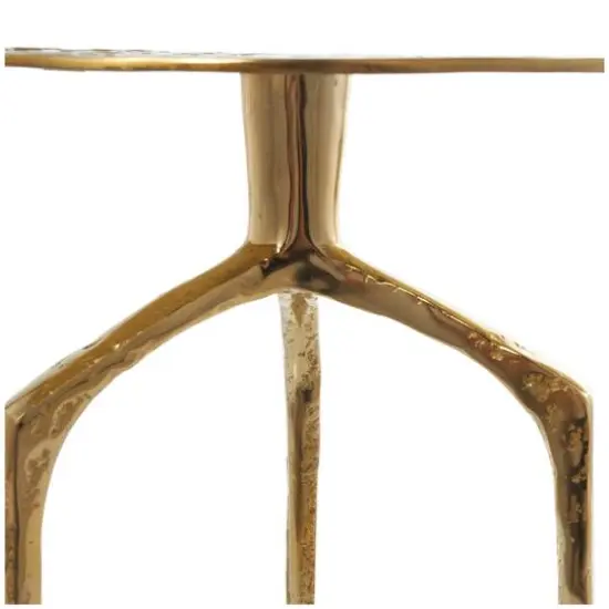 Gold Aluminum Geometric Slim Textured Accent Table {6}