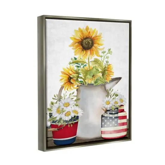 Stupell Industries Americana Flower Bouquets Floater Framed Art Gray {4}
