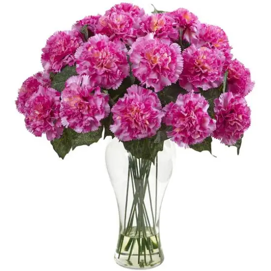 Carnation Arrangement In Vase Dark Pink {1}