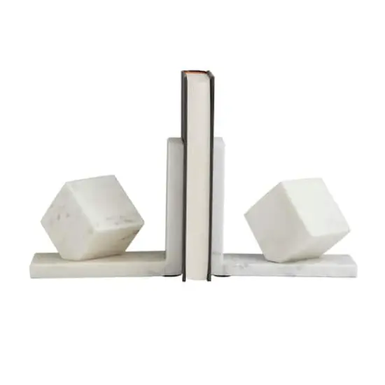 CosmoLiving by Cosmopolitan 6" White Marble Cube Geometric Bookends Set {5}