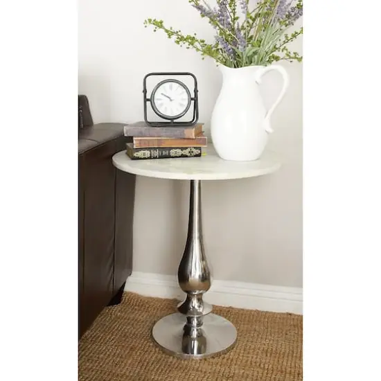 2ft. White Marble and Aluminum Traditional Accent Table {9}