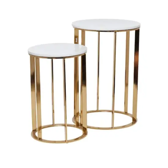 16" Gold Iron Contemporary Accent Table Set {5}