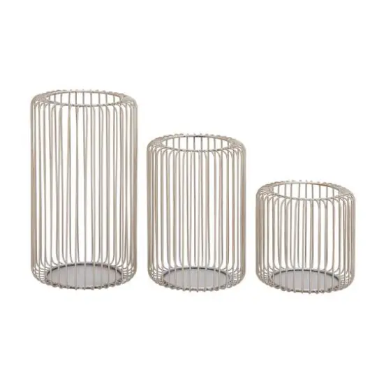 Silver Metal Modern Lantern Set {1}