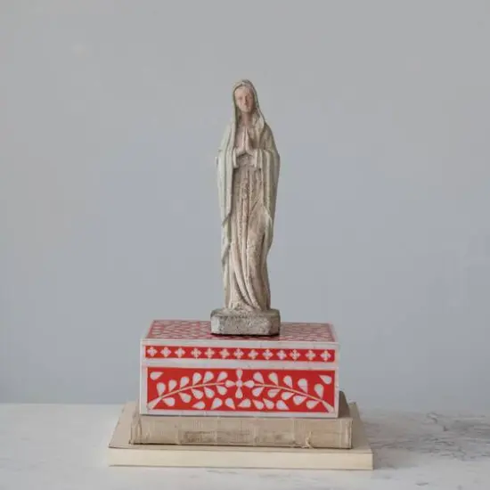 Hello Honey&reg; 9" Red and White Decorative Mixed Material Storage Box with Horn Inlay {4}