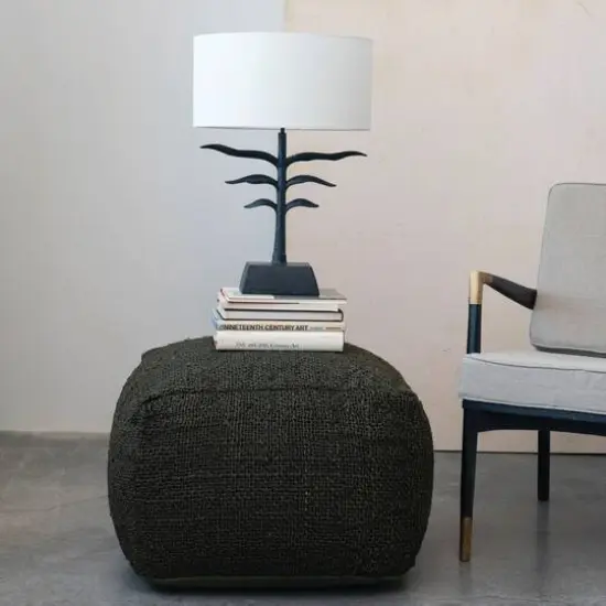 Hello Honey® 24" Black and Natural Leaf Shaped Table Lamp with Fabric Shade {6}