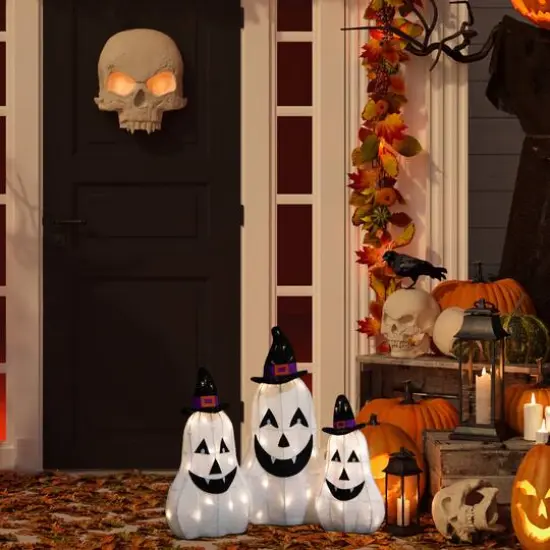 LED Jack O' Lantern Ghosts Outdoor Halloween Decoration Set {3}