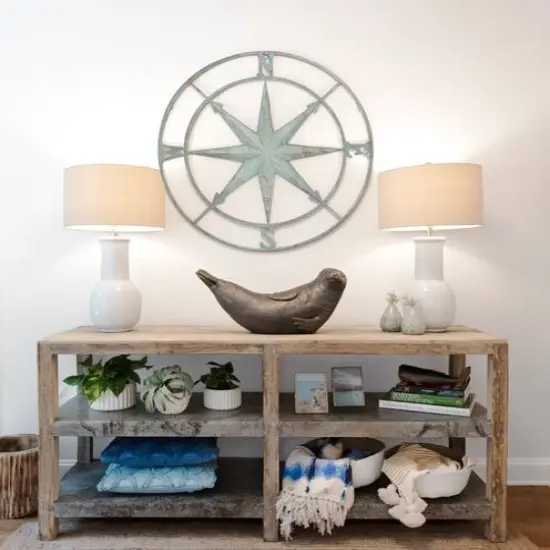 Hello Honey&reg; Metal Compass Wall, Distressed Aqua {8}