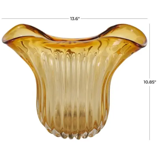 14" Orange Glass Ribbed Ombre Vase with Folded Curve Opening {9}