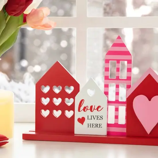 Glitzhome&reg; 16" Valentine's House Wooden Table Decor {5}
