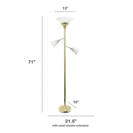 Lalia Home Torchiere Floor Lamp with 2 Reading Lights Gold/White Shades {4}