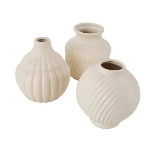 6" Cream Ceramic Abstract Textured Vase Set {4}
