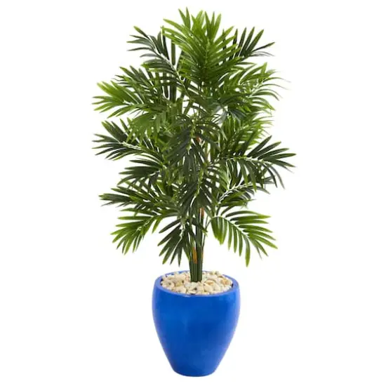 4ft. Areca Palm Tree with Glazed Blue Planter {1}