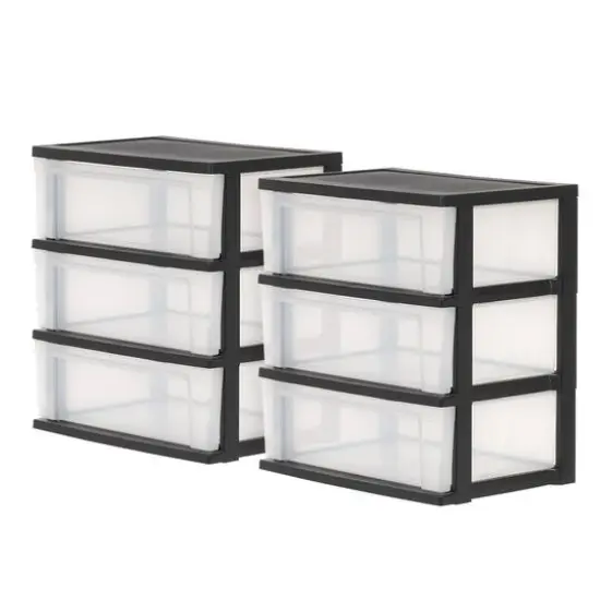IRIS&reg; 29qt. Black & Clear Wide 3-Drawer Chests, 2ct. {1}
