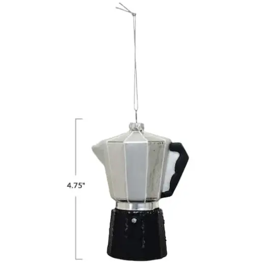 Hello Honey&reg; 4.75" Black & Silver Finish Glass Espresso Pot Ornament {4}