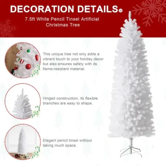 7.5ft. Unlit White Pencil Tinsel Artificial Christmas Tree {6}