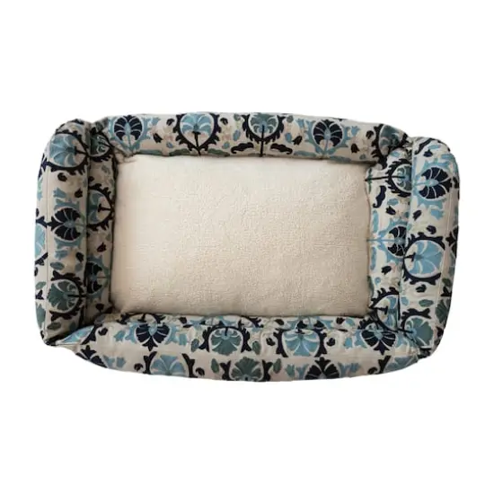 Hello Honey&reg; 39" Natural, Blue & Gray Floral Cotton and Sherpa Pet Bed {5}