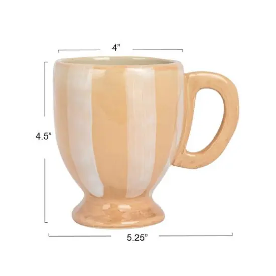 Hello Honey® 14oz. Brown & White Stripe Hand-Painted Stoneware Footed Mug, 4ct. {5}