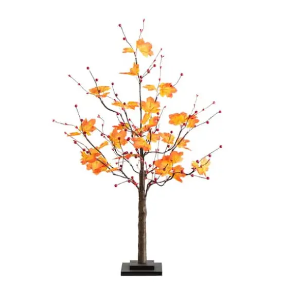 3ft. Pre-Lit Autumn Maple Artificial Fall Tree with Berries and 36 Warm White LED Lights {1}