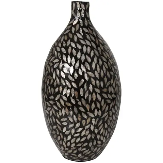 22" Black Mother of Pearl Handmade Mosaic Floral Inspired Vase {5}