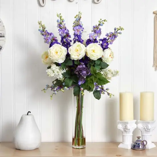 3ft. Rose, Delphinium & Lilac Arrangement in Glass Vase {6}