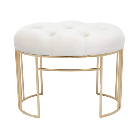 24" Velvet & Metal Glam Bench White {1}
