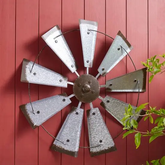 Glitzhome&reg; 22" Farmhouse Metal Galvanized Wind Spinner Wall D&eacute;cor {6}