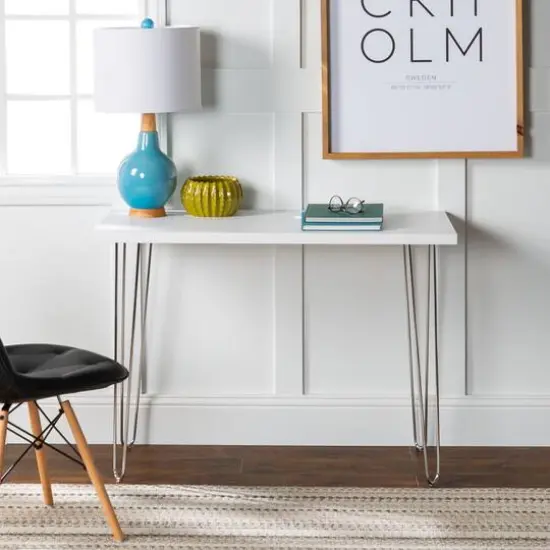 Walker Edison 42" White Mid Century Modern Wood Computer Desk {5}