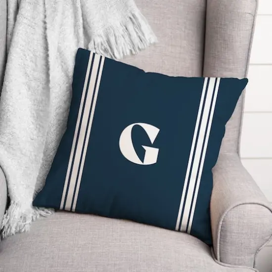 Navy Striped Monogram Throw Pillow G {3}