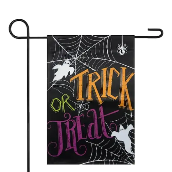 12.5" x 18" Spider Webs & Ghosts Trick or Treat Outdoor Garden Flag {1}