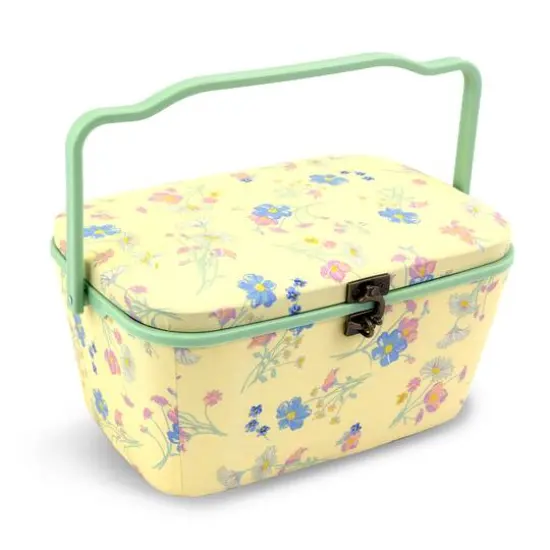 Dritz&reg; Large Yellow Floral Oval Sewing Basket {1}