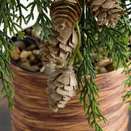 2ft. Artificial Down Swept Cedar Christmas Tree with Pinecones in Rustic Decorative Planter {6}