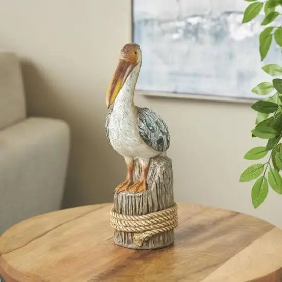 14" Teal Textured Pelican Sculpture with Brown Block {3}
