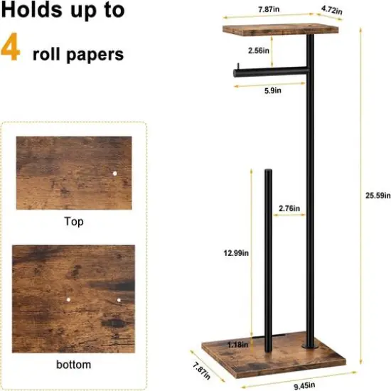 Black Freestanding Toilet Paper Holder Stand with Shelf {4}