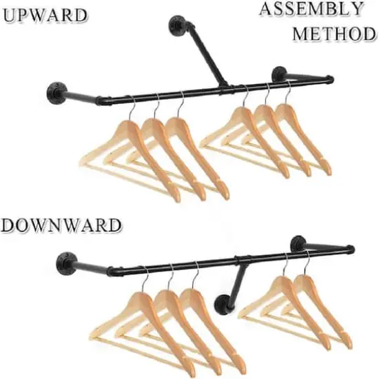 33" Wall Mounted Clothes Rack Black {5}