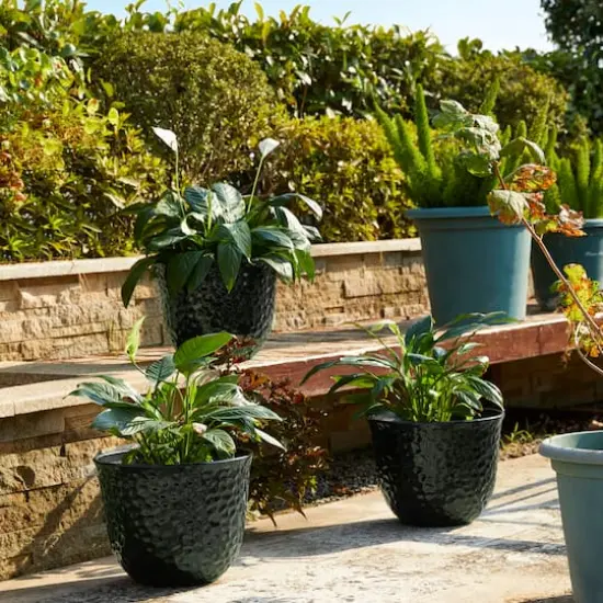 Glitzhome&reg; 11.75" Honeycomb Textured Green Faux Ceramic Plastic Planters, 3ct. {5}