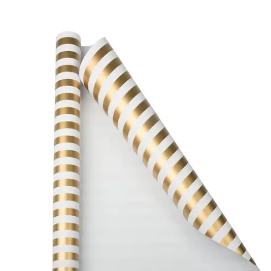JAM Paper Striped Gift Wrap Gold and White {4}