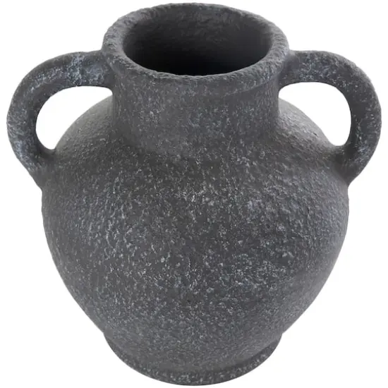 10.5" Black Ceramic Textured Whitewashed Vase with Handles {4}