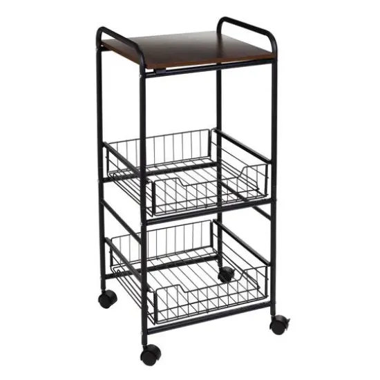 Honey Can Do Black & Natural 3-Tier Slim Rolling Cart {8}