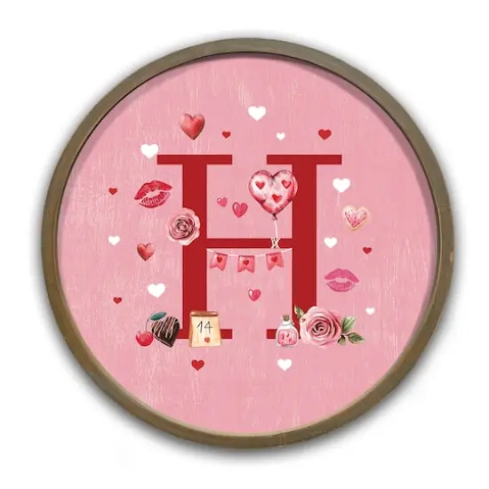 Valentine Things Monogram Round Brown Framed Print H {1}