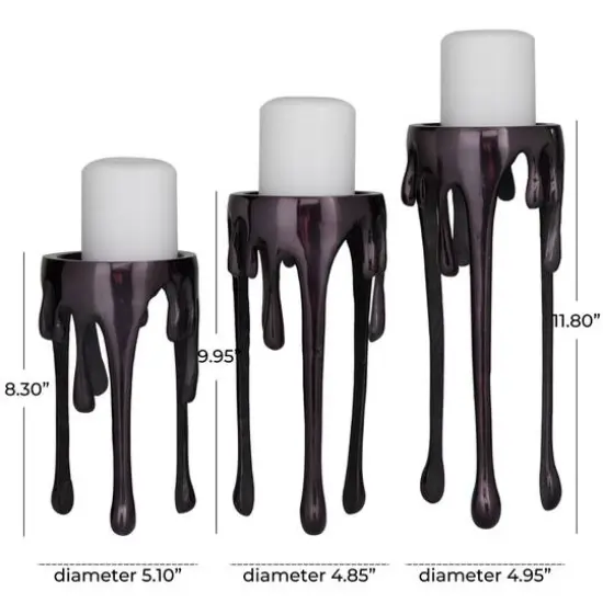 CosmoLiving by Cosmopolitan Black Aluminum Pillar Candle Holder with Dripping Melting Designed Legs Set {6}