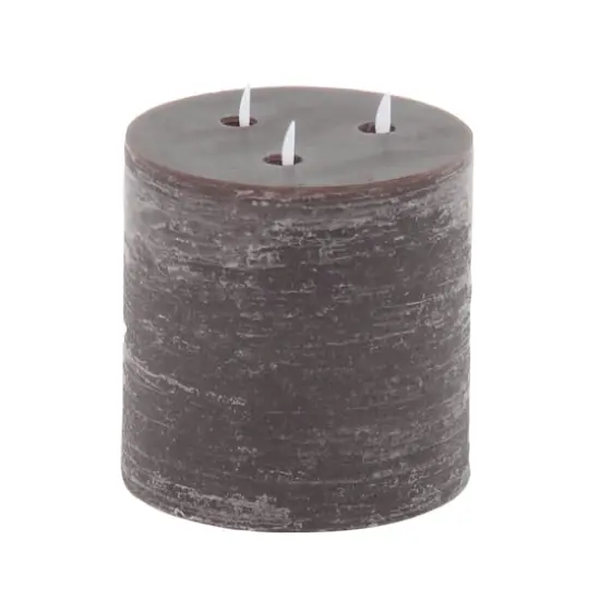 Brown Traditional Wax Flameless Pillar Candle Set {3}