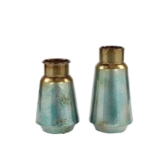 Set of 2 Turquoise Metal Rustic Vase, 15", 12" {4}