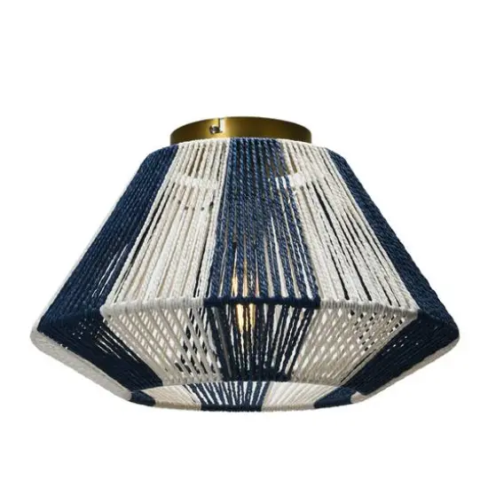 Hello Honey&reg; Navy & White Flush Mount Ceiling Light with Woven Paper Rope Shade {8}