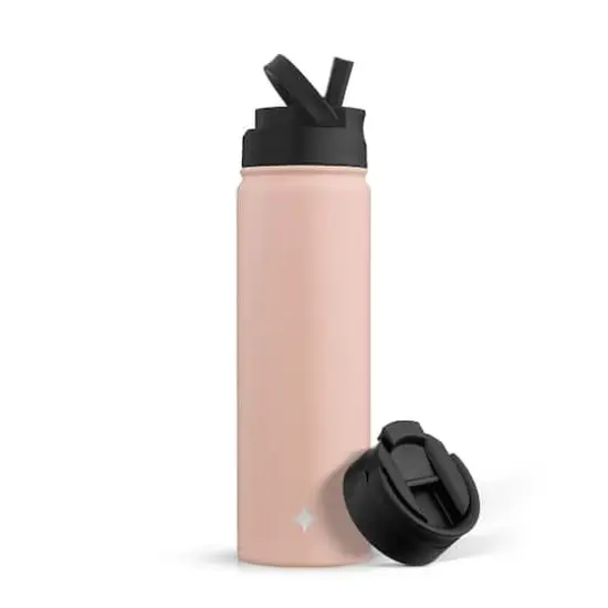 JoyJolt&reg; 22oz. Triple Insulated Water Bottle with Flip Lid & Sport Straw Lid Pink {1}