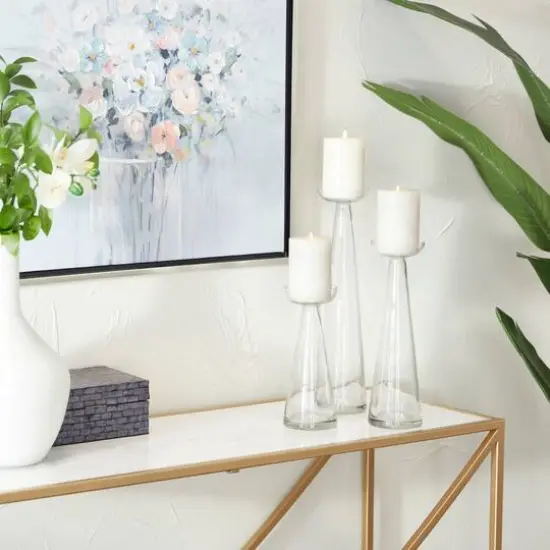 Set of 3 Clear Glass Contemporary Candle Holder, 3" x 3" x 3" {8}