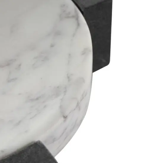 8.25" White Marble Round Tray with Black X-Shaped Base {6}