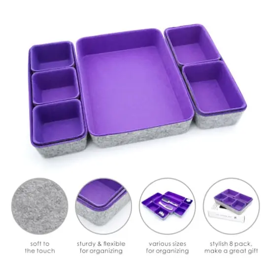 Welaxy Felt 8 Piece Drawer Organizer Tray Set Purple {4}