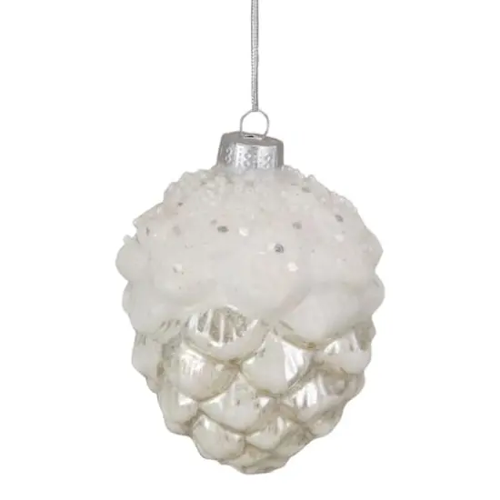 3.5" Silver Frosted Pine Cone Glass Christmas Ornament {1}