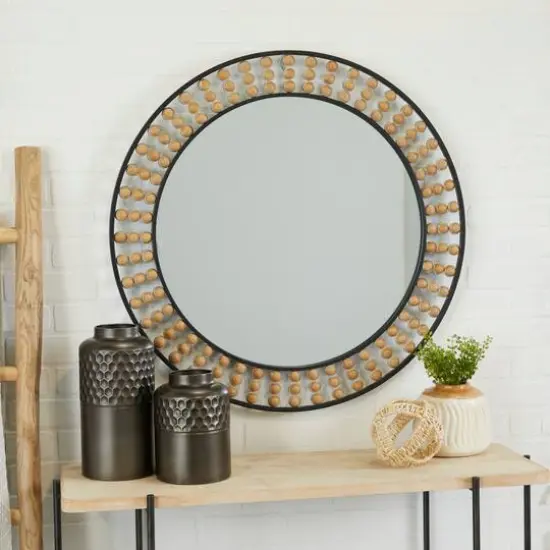 Black Metal Bohemian Wall Mirror, 31" x 2" x 31" {7}